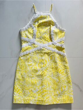 Lilly Pulitzer Pearl Stretch Shift Dress Size 6 New With Tag Yellow | White